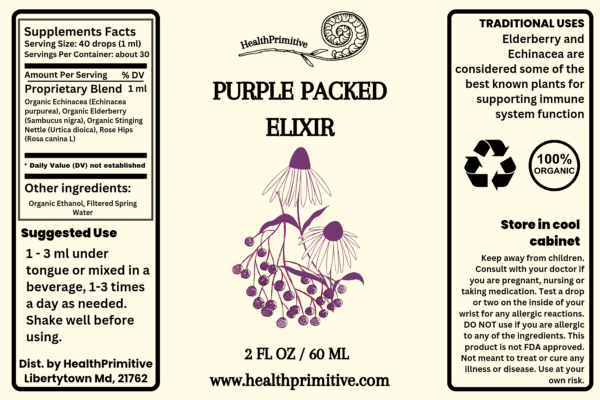 A label for purple packed elixir.