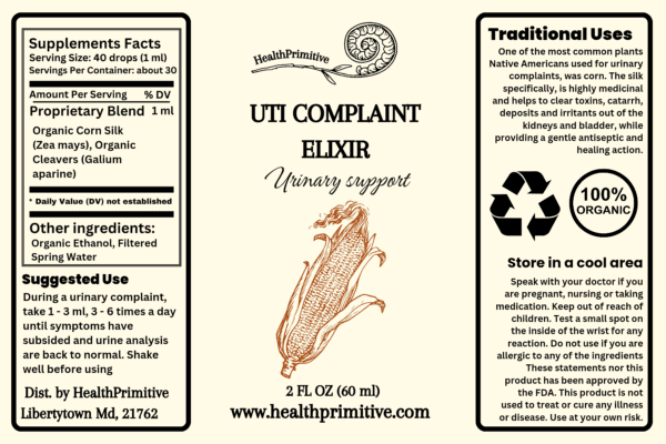A label for uti complaint elixir.