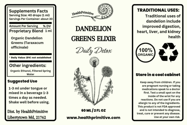A label for dandelion greens elixir.