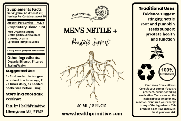 A label for men 's nettle and prostate support.