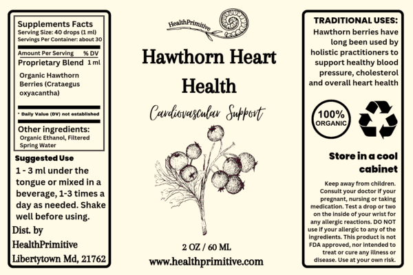 A label for hawthorn heart health supplement.