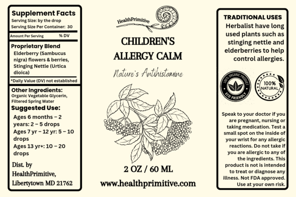 A label for children 's allergy calm.