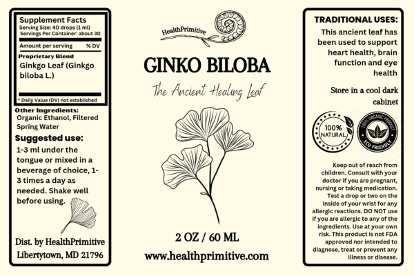 A label for ginko biloba, an ancient healing herb.