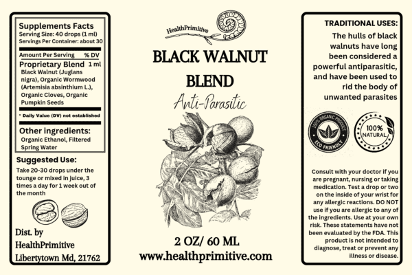A label for black walnut blend anti-parasite.