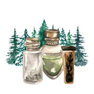 A painting of three bottles and a tree