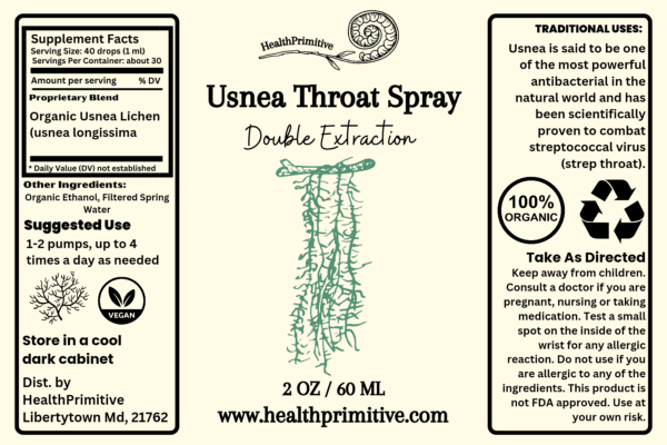 A label for usnea throat spray.