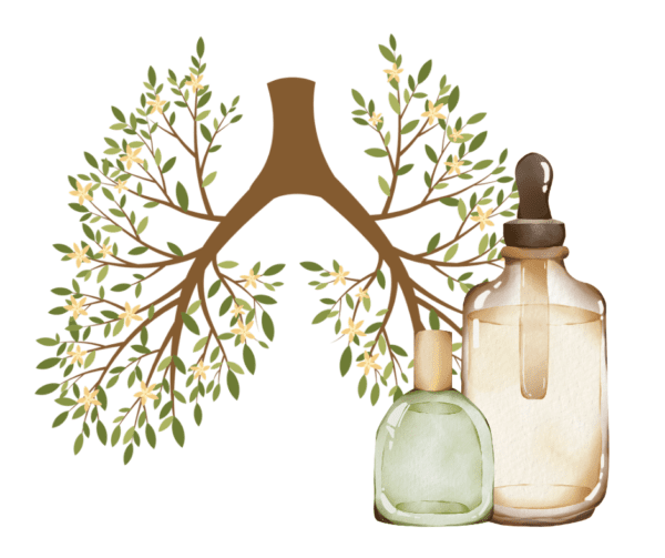 A drawing of two bottles with trees in the background.